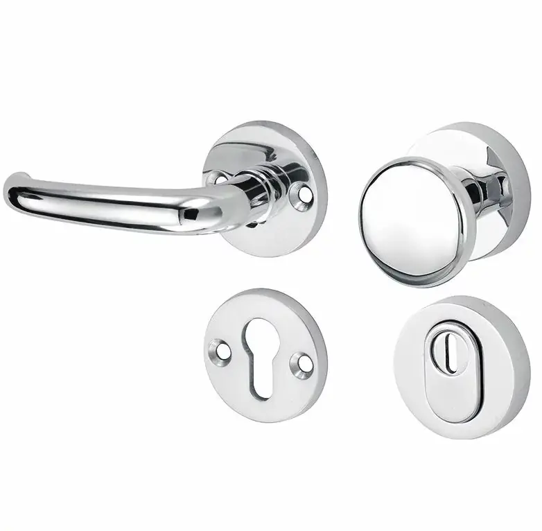 SKG3 knop/kruk op rozet Halfsabel links + kerntrekbeveiliging glans chroom Finale Uitverkoop