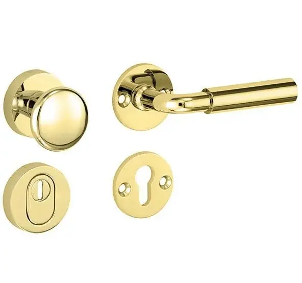 Hoge Kwaliteit SKG3 knop/kruk op rozet Frankfurt rechts + kerntrekbeveiliging messing ongelakt