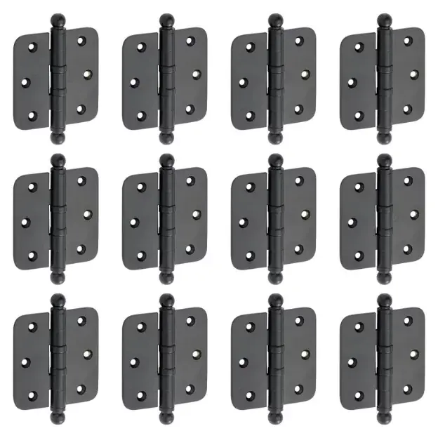 Set van 12 kogellagerscharnieren 89×89 ronde hoek bol mat zwart Express Levering