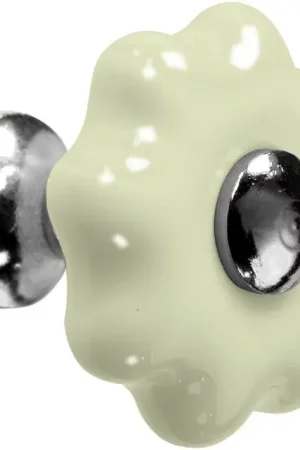Beperkte Voorraad Meubelknop Fleur porselein 31mm ivoor/glans nikkel