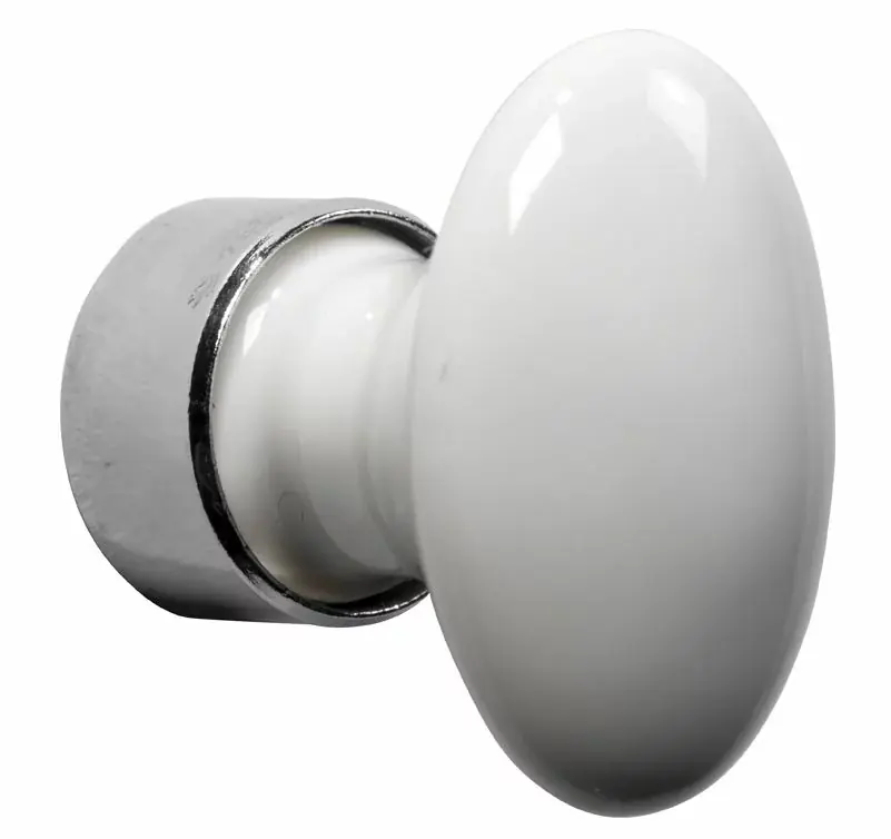 Superprijs Meubelknop ovaal porselein 42mm wit/glans nikkel