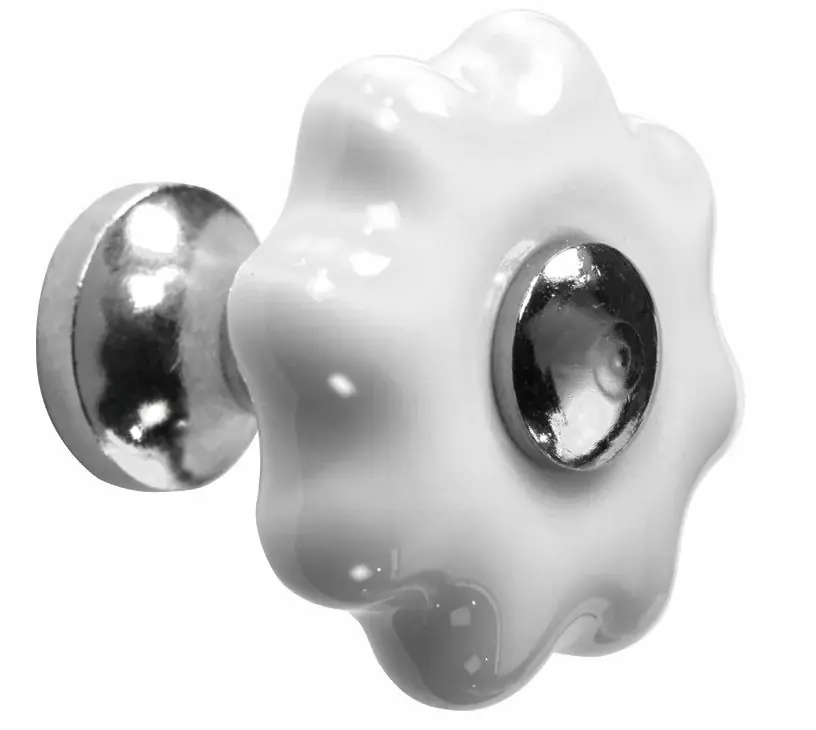 Express Levering Meubelknop Fleur porselein 31mm wit/glans nikkel