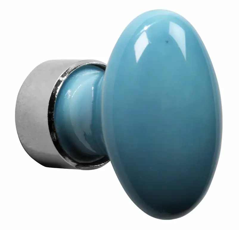 Direct Beschikbaar Meubelknop ovaal porselein 33mm glans nikkel/turquoise
