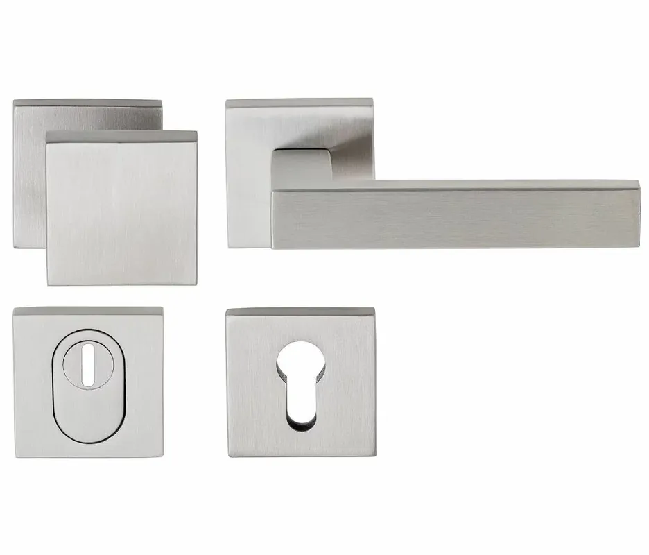 Gratis Retour SKG3 knop/kruk Quattro op vierkant rozet rechts + kerntrekbeveiliging rvs