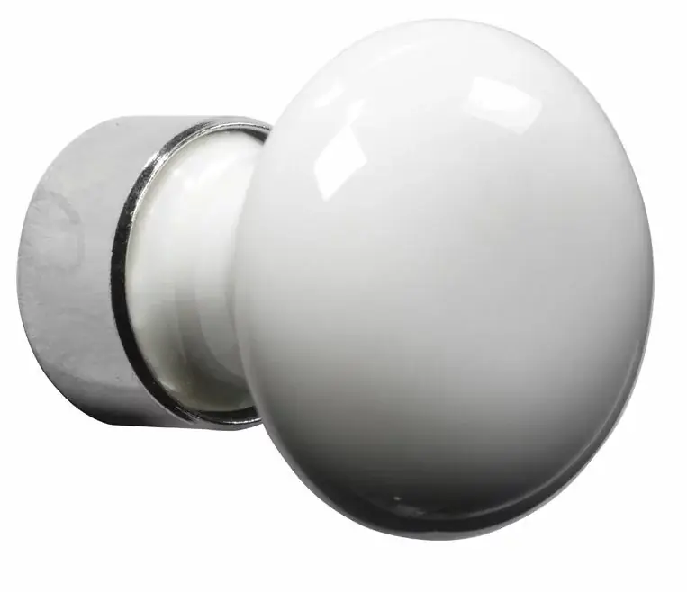 Beperkte Voorraad Meubelknop Paddenstoel porselein 30mm wit/glans nikkel