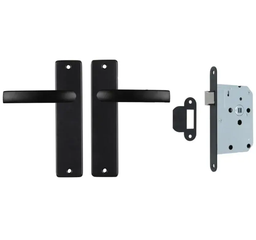 Gecertificeerd ODShop deurklink vierkant met kortschild blind en slot aluminium zwart
