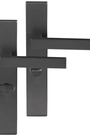 Fabrieksprijs Differnz deurklink Tilburg op rechthoekig schild WC63/8 gunmetal