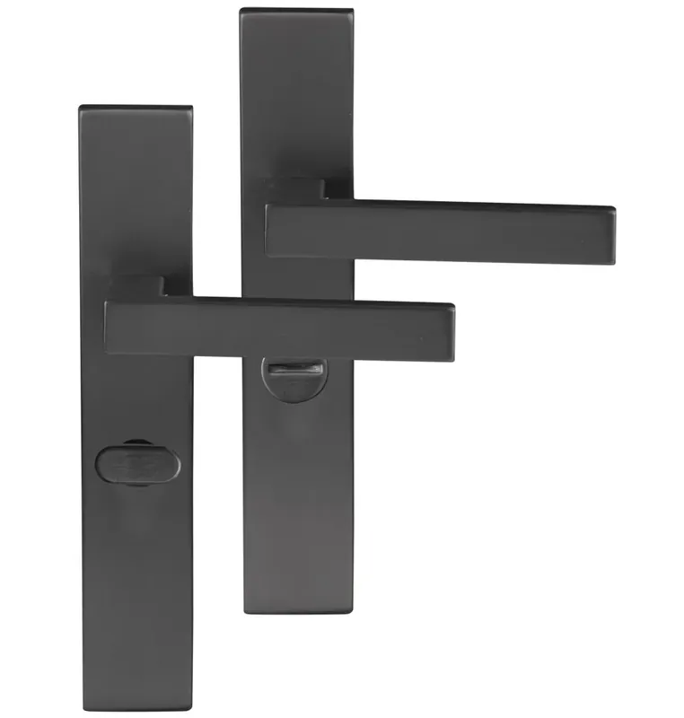 Fabrieksprijs Differnz deurklink Tilburg op rechthoekig schild WC63/8 gunmetal
