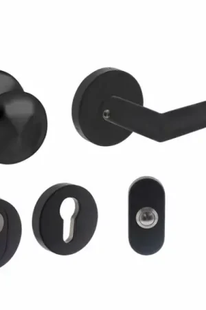 Alleen Vandaag Intersteel set voordeurbeslag Jura rond voordeurknop, SKG rozetten, beldrukker en deurklink/rozet rvs mat zwart