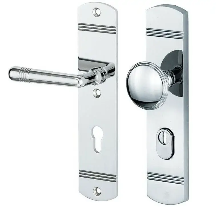 SKG3 PC72 knop/kruk op schild Art-Deco links + kerntrekbeveiliging glans chroom Hete Deal
