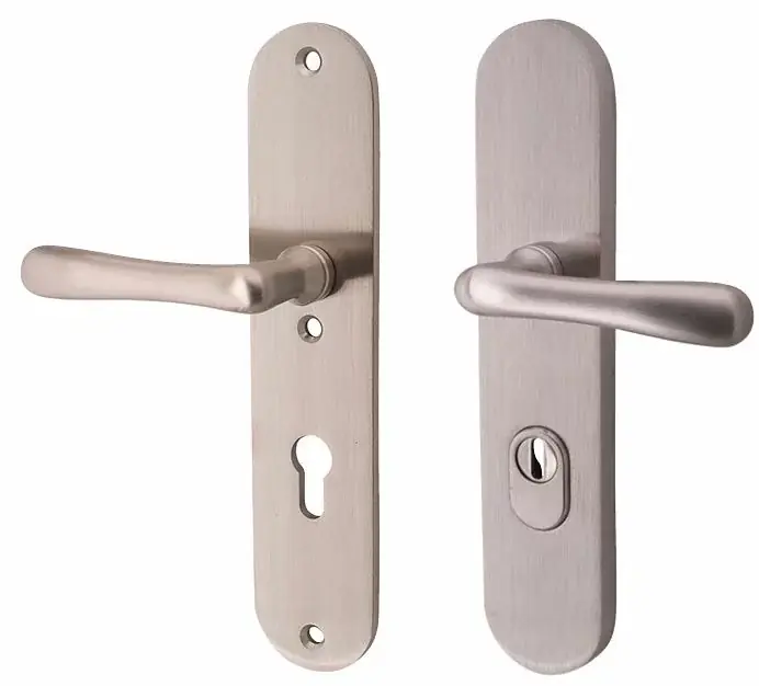 Hoge Kwaliteit SKG3 PC92 kruk/kruk op ovaal schild Linea links + kerntrekbeveiliging mat nikkel/mat nikkel PVD