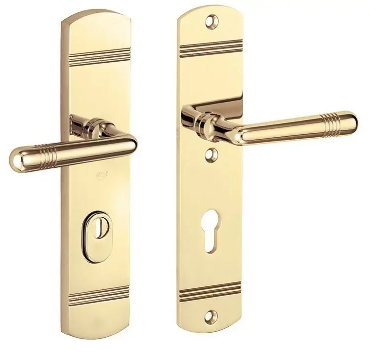 Laatste Kans SKG3 PC72 kruk/kruk op schild Art-Deco rechts + kerntrekbeveiliging messing gelakt/messing PVD