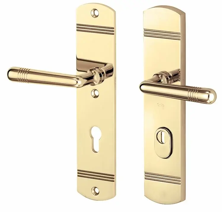Nu Kopen SKG3 PC55 kruk/kruk op schild Art-Deco links + kerntrekbeveiliging messing gelakt/messing PVD