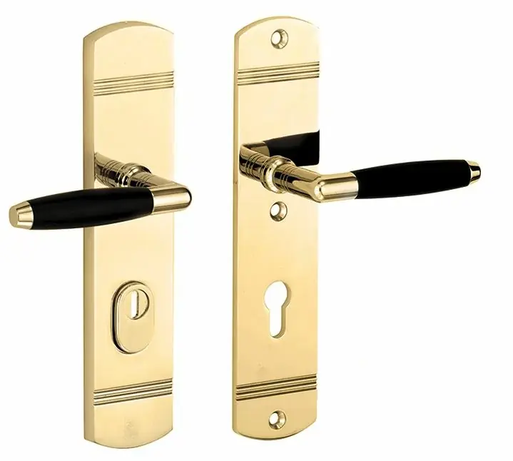 Aanbieding SKG3 PC55 kruk/kruk op schild Ton rechts + kerntrekbeveiliging messing gelakt/messing PVD