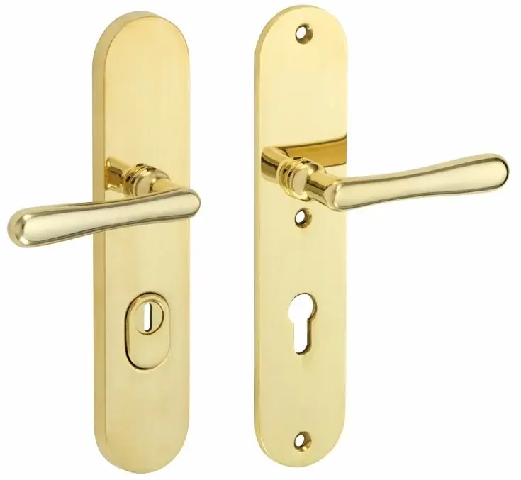 Gereduceerde Prijs SKG3 PC92 kruk/kruk op ovaal schild Linea rechts + kerntrekbeveiliging messing gelakt/messing PVD