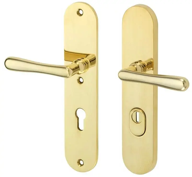 Direct Verzonden SKG3 PC92 kruk/kruk op ovaal schild Linea links + kerntrekbeveiliging messing gelakt/messing PVD