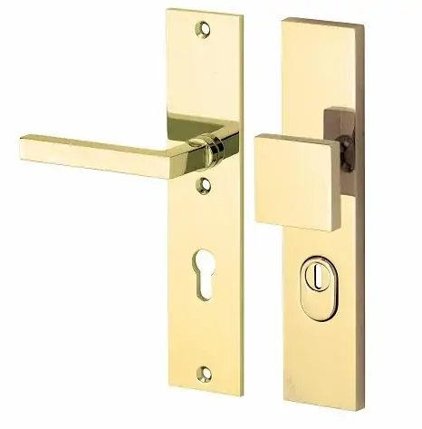 Fabrieksprijs SKG3 PC92 knop/kruk op schild Kare/Bauhaus links + kerntrekbeveiliging messing gelakt/messing PVD