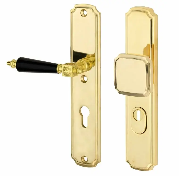 SKG3 PC72 knop/kruk op schild Roman/Nouveau links + kerntrekbeveiliging messing gelakt/messing PVD Direct Beschikbaar