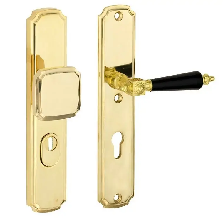 SKG3 PC55 knop/kruk op schild Roman/Nouveau rechts + kerntrekbeveiliging messing gelakt/messing PVD Beste Prijs