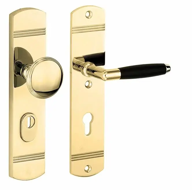 SKG3 PC72 knop/kruk op schild Ton rechts + kerntrekbeveiliging messing gelakt/messing PVD Direct Beschikbaar