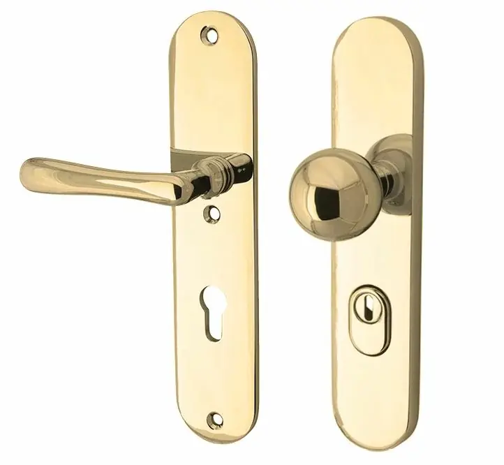 Exclusieve Aanbieding SKG3 PC92 knop/kruk op ovaal schild Linea links + kerntrekbeveiliging messing gelakt/messing PVD