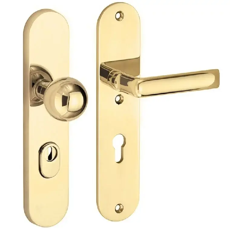 Gecertificeerd SKG3 PC92 knop/kruk op ovaal schild Padania rechts + kerntrekbeveiliging messing gelakt/messing PVD