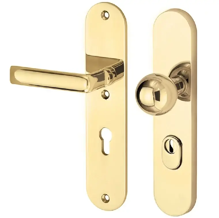 SKG3 PC72 knop/kruk op ovaal schild Padania links + kerntrekbeveiliging messing gelakt/messing PVD Nu Kopen