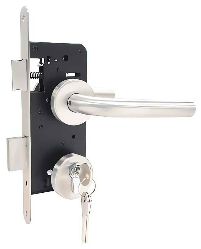 Poortslot RVS complete set met rozetten en licht gebogen kruk PC72 Premium