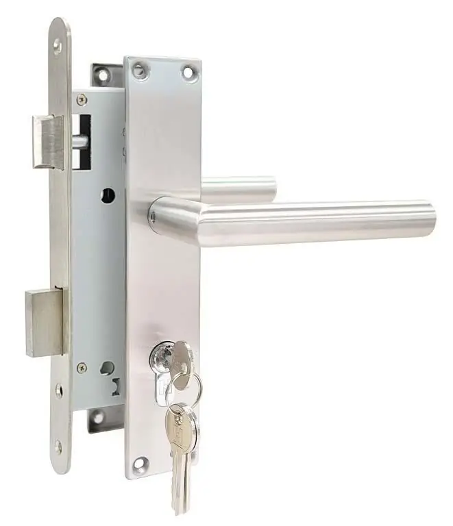Poortslot RVS complete set met rechte schilden met rechte kruk PC85 Direct Verzonden