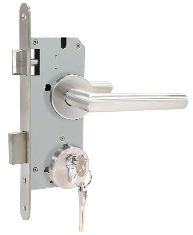 Speciale Aanbieding Poortslot RVS complete set met rozetten en rechte kruk PC85