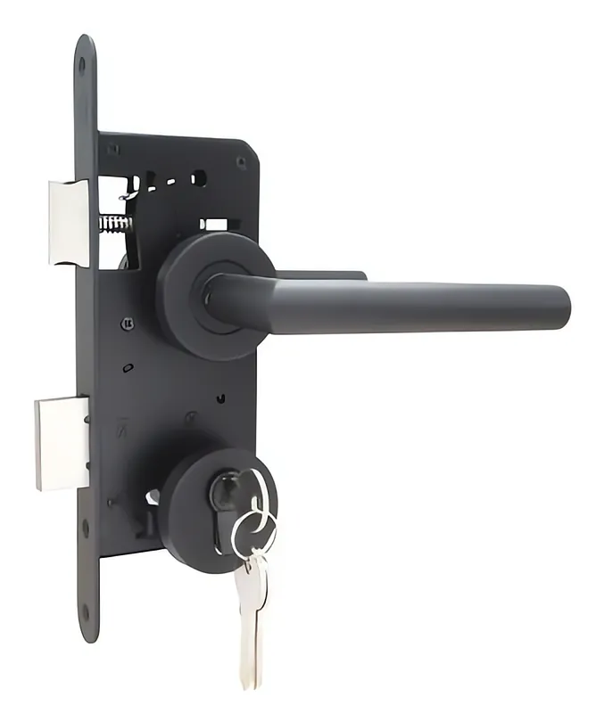 Poortslot zwart complete set met rozetten en rechte kruk PC72 Direct Verzonden